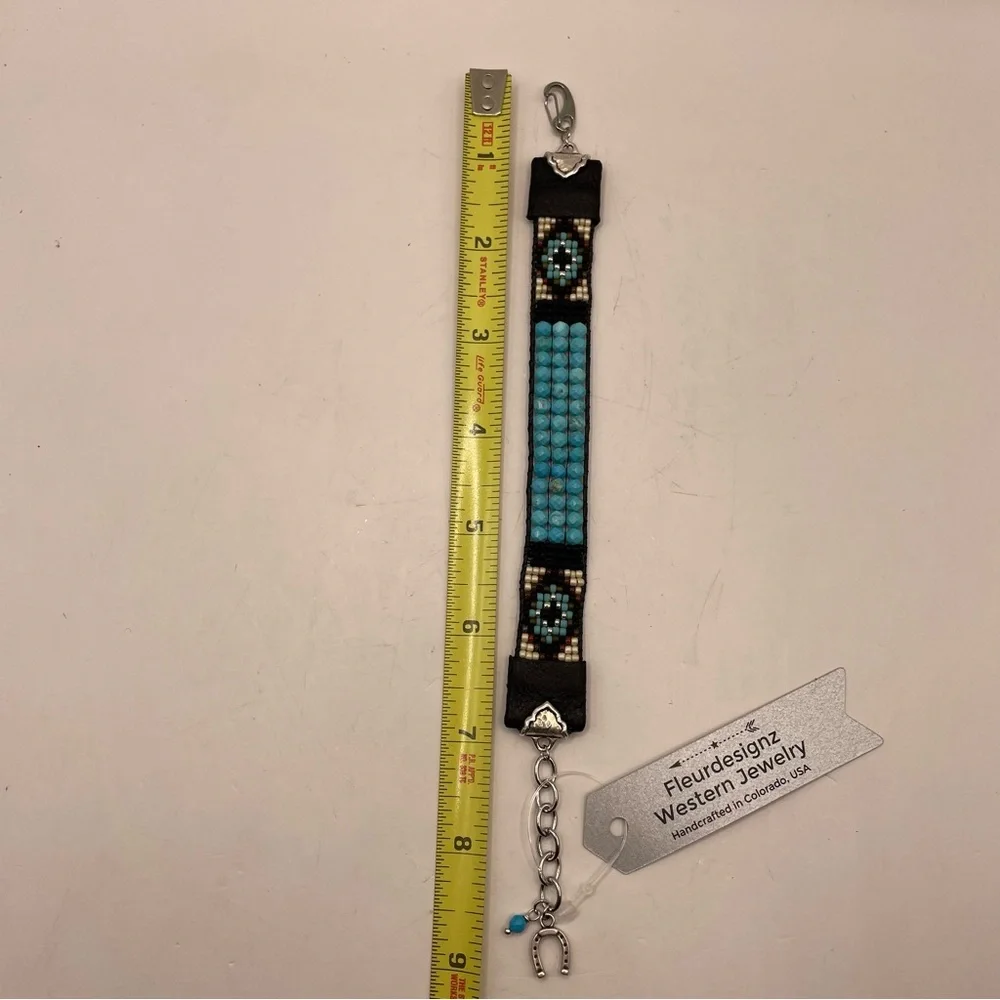 Turquoise and Leather Cuff Bracelet beaded native festival